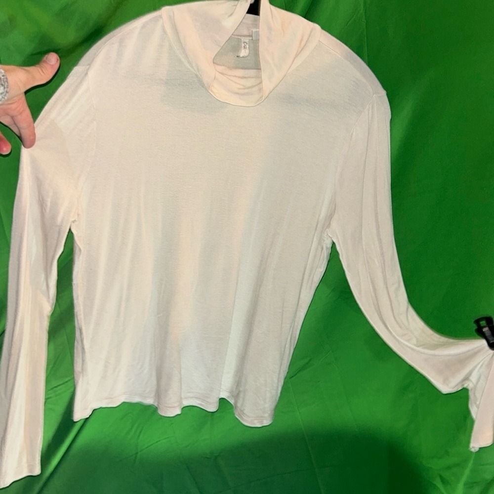 Cato Beige, L Slv, Turtle Neck, Stretch Blouse P2P 18"